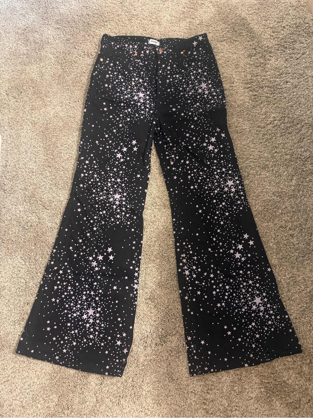 Wrangler Black Flare Pants with Pink Star Print
